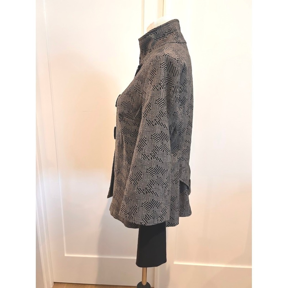 Joseph Ribikoff Grey Black Geometric‎ Jacquard Funnel Neck Swing Jacket Size 12 - Picture 6 of 11